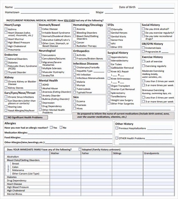 Printable Family Health History form Luxury 8 Medical History forms
