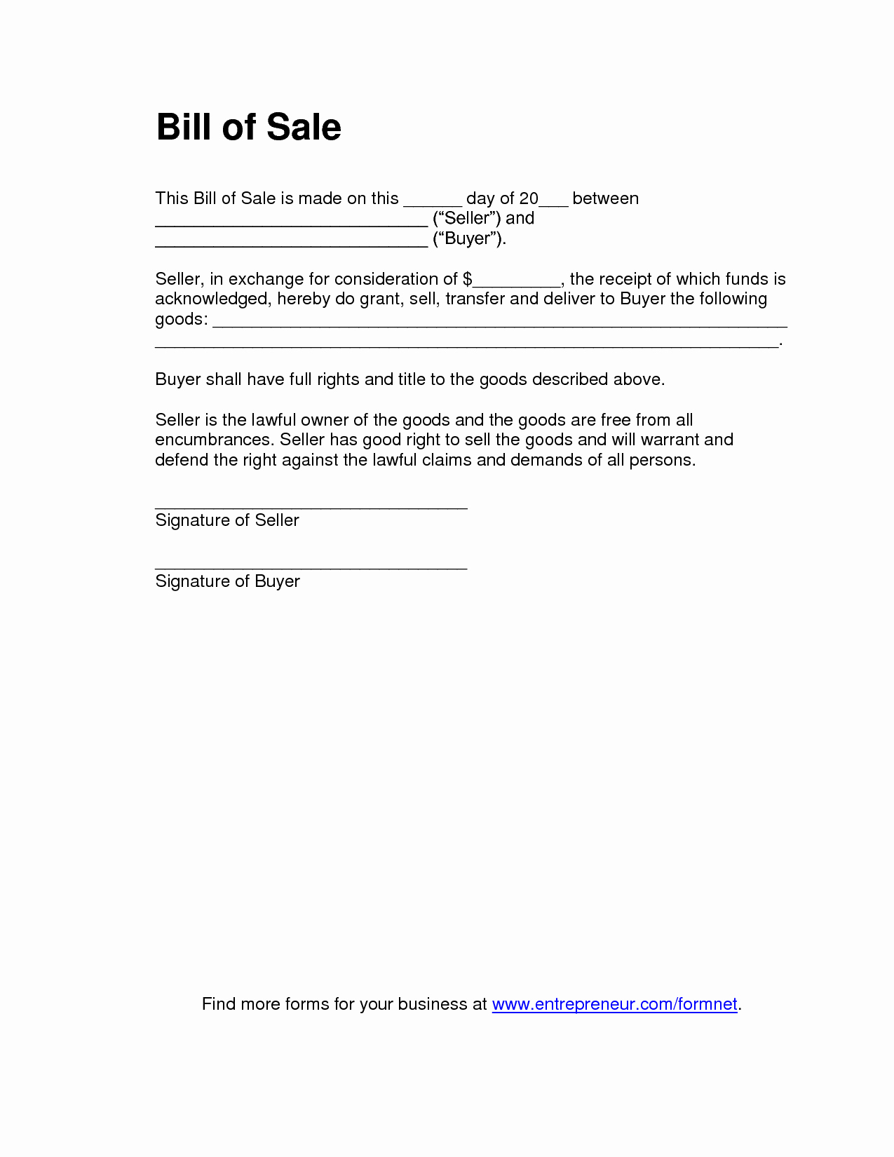 Printable Free Bill Of Sale New Free Printable Bill Of Sale Templates form Generic
