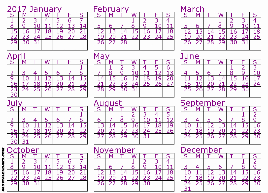 Printable Full Year Calendar 2017 Awesome Blank 2017 Full Year Calendar