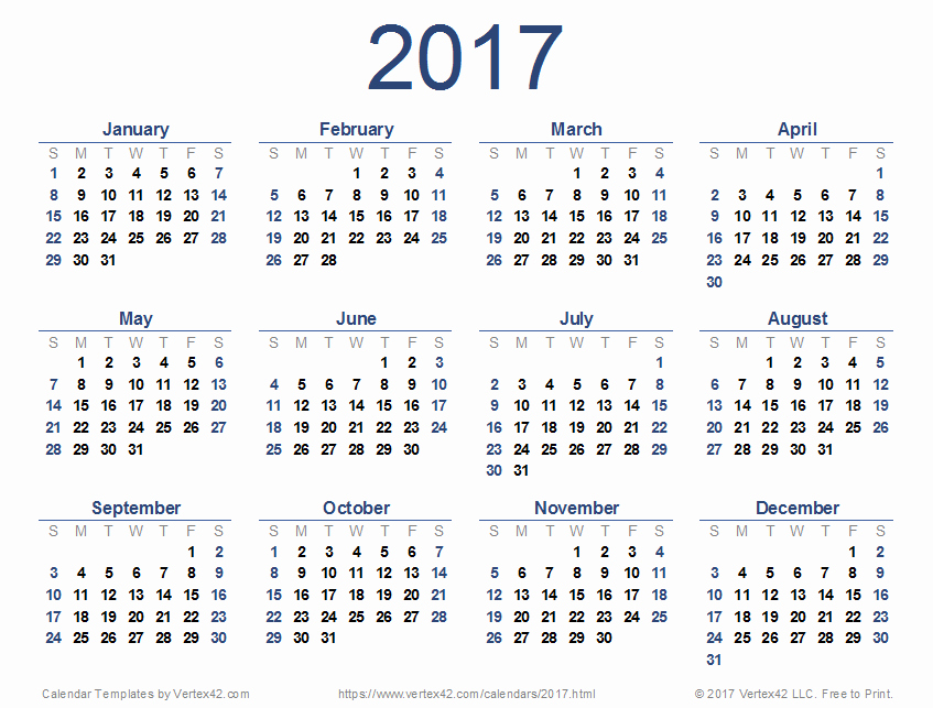 Printable Full Year Calendar 2017 Elegant 2017 Calendar Templates and