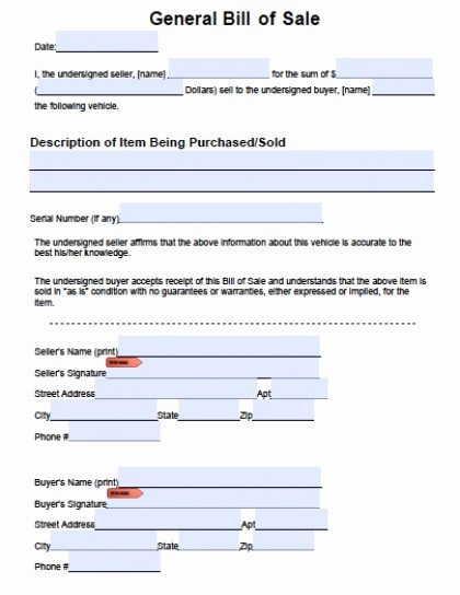 Printable Generic Bill Of Sale Awesome Download General Blank Bill Of Sale form Pdf