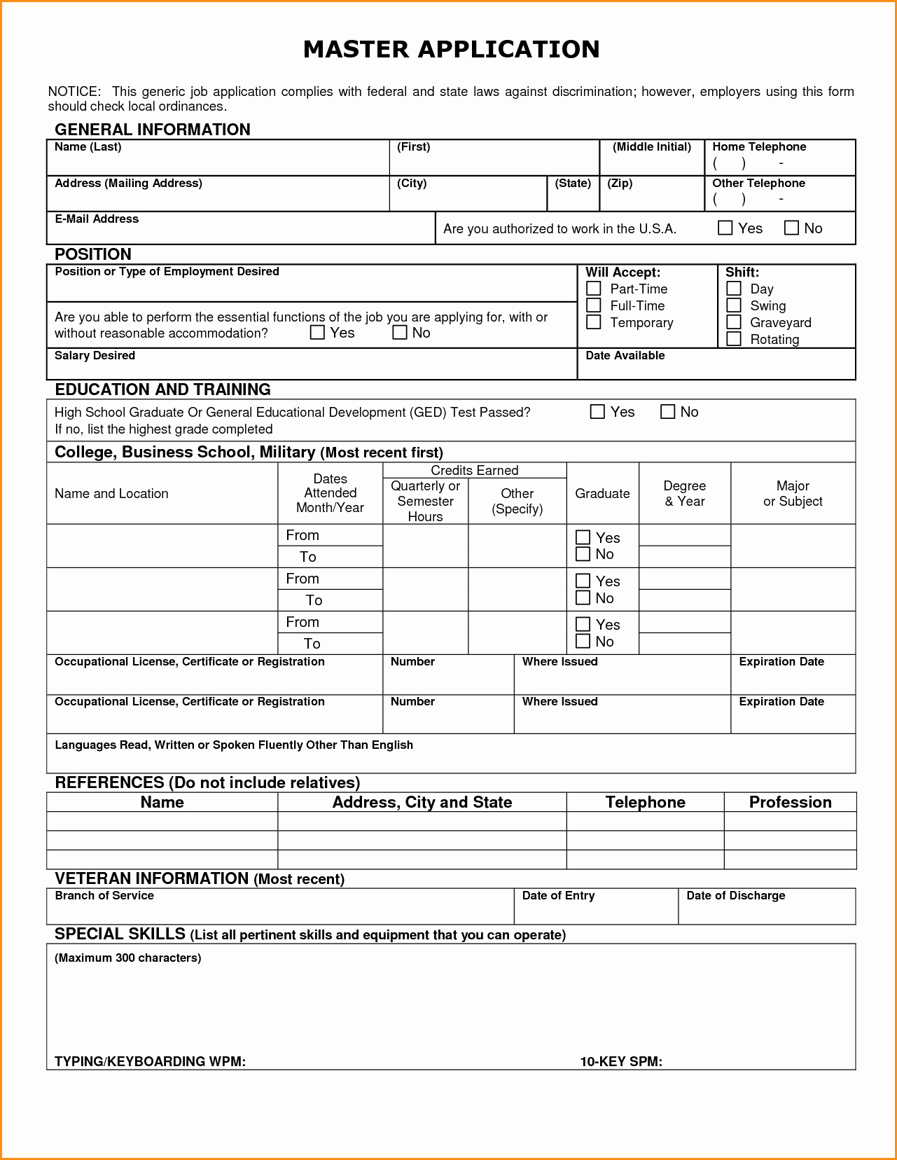 Printable Generic Job Application form Awesome 7 General Job Application Printable