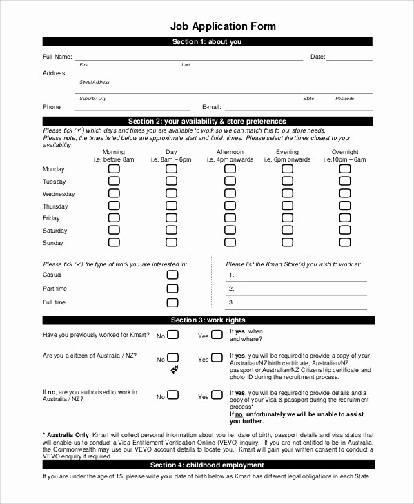 Printable Generic Job Application form Elegant 8 Generic Job Application Samples