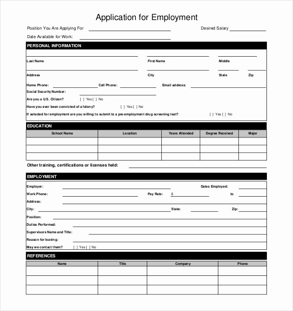 Printable Generic Job Application form Elegant Free Employment Application Pdf