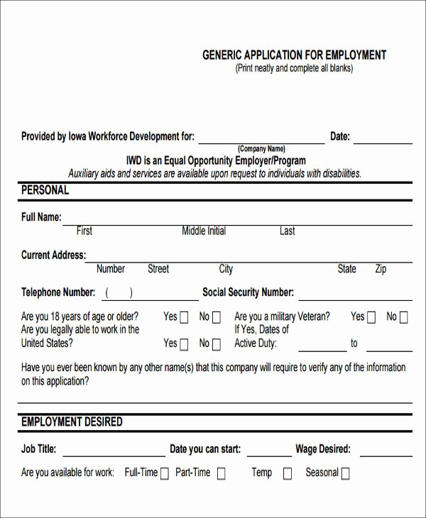 Printable Generic Job Application form Inspirational 49 Job Application form Templates