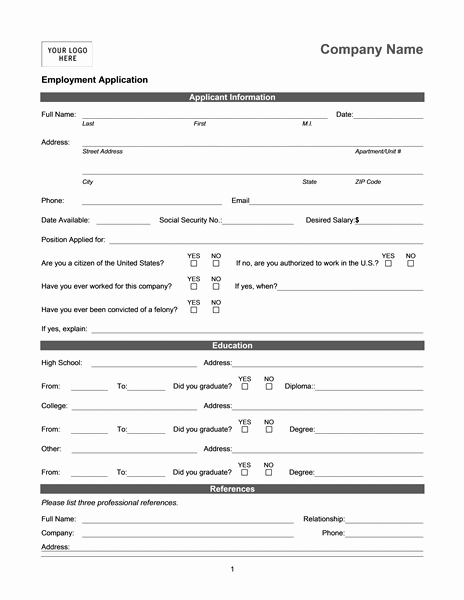 Printable Generic Job Application form New Employment Application Online