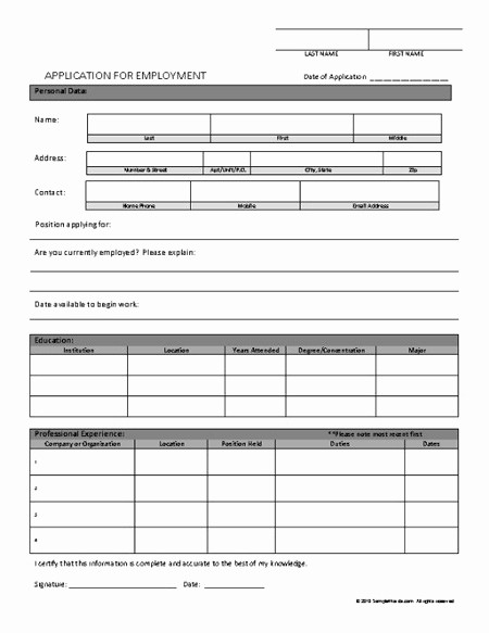 Printable Generic Job Application form New Job Application Line form