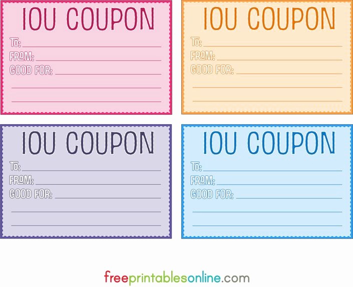 Printable Gift Coupon Templates Free Luxury Colorful Free Printable Iou Coupons Diy