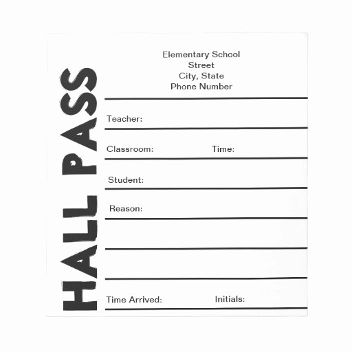 Printable Hall Passes for Students Awesome School Hall Pass Notepad