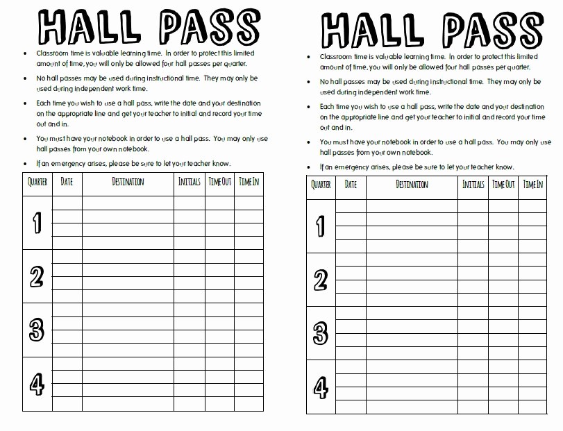 free interactive notebook hall pass