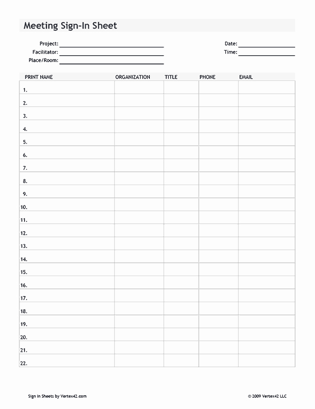 Printable Meeting Sign In Sheet Awesome Free Printable Meeting Sign In Sheet Pdf From Vertex42