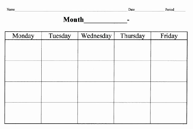 Printable Monday Through Friday Calendar Inspirational Blank Printable Calendar Monday Through Friday Free