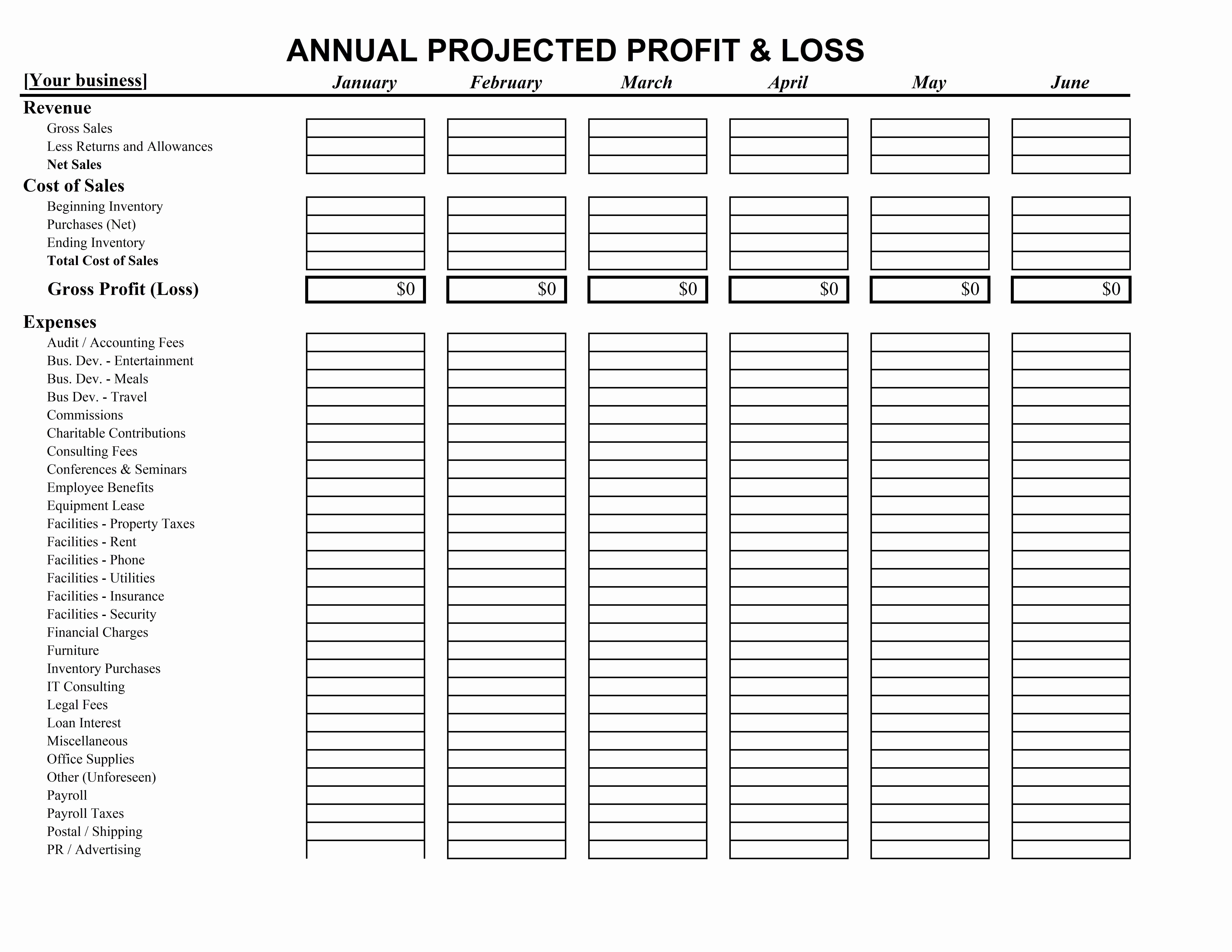 Printable Profit and Loss Statement Awesome Printable Profit and Loss Statement