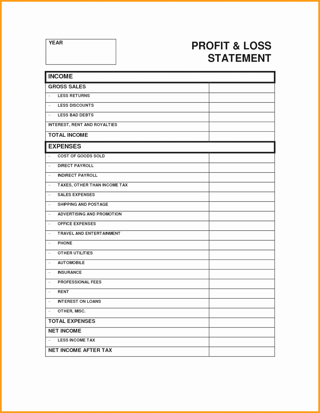 Printable Profit and Loss Statement Awesome Simple Profit Loss Statement Training Material Template