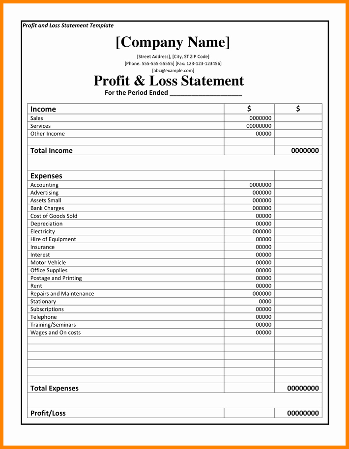 Printable Profit and Loss Statement Fresh 8 Profit Loss Statement Template