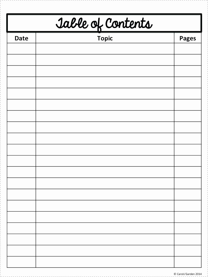 Printable Table Of Contents Template Fresh Math Interactive Notebook Template Keep Your Students and