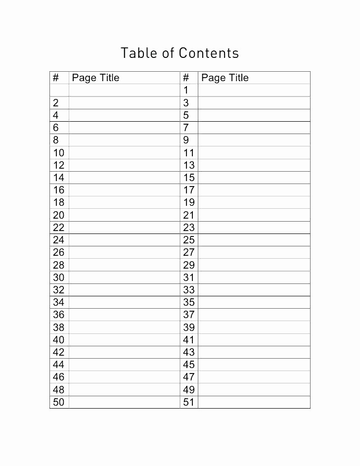Printable Table Of Contents Template Luxury Printable Table Contents Template Word Page S 2 Blank
