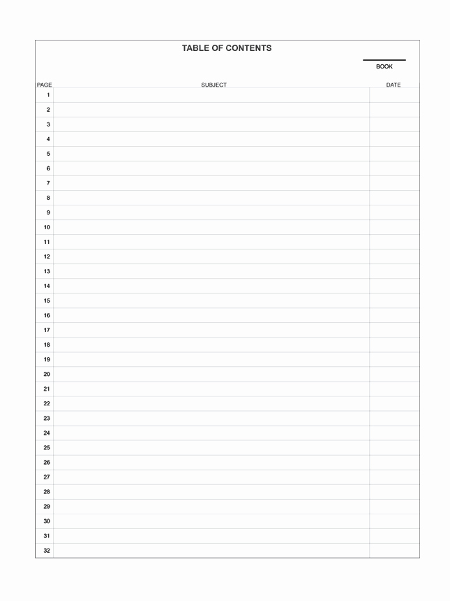 Printable Table Of Contents Template Unique Blank Table Contents Printable