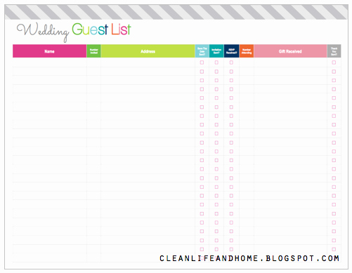 Printable Wedding Guest List organizer Awesome Clean Life and Home Freebie Friday Printable Wedding
