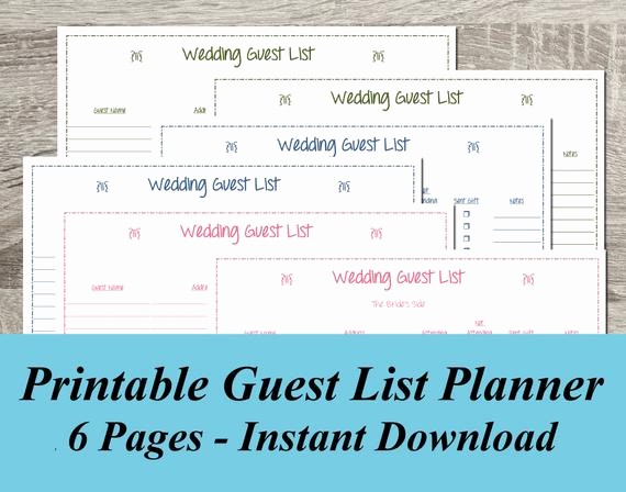 Printable Wedding Guest List organizer Beautiful Instant Download Wedding Guest List Pdf Wedding Planning
