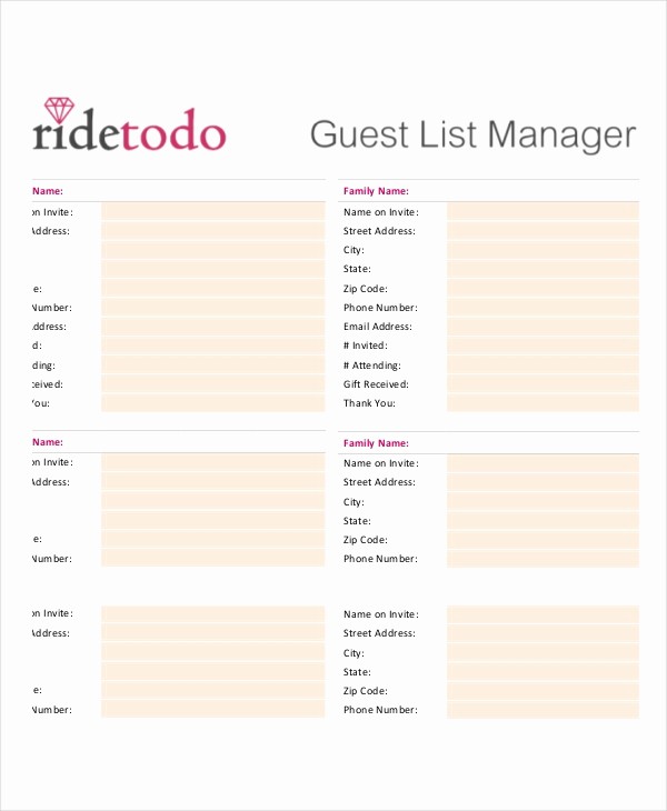 Printable Wedding Guest List organizer New Wedding Guest List Template 9 Free Word Excel Pdf