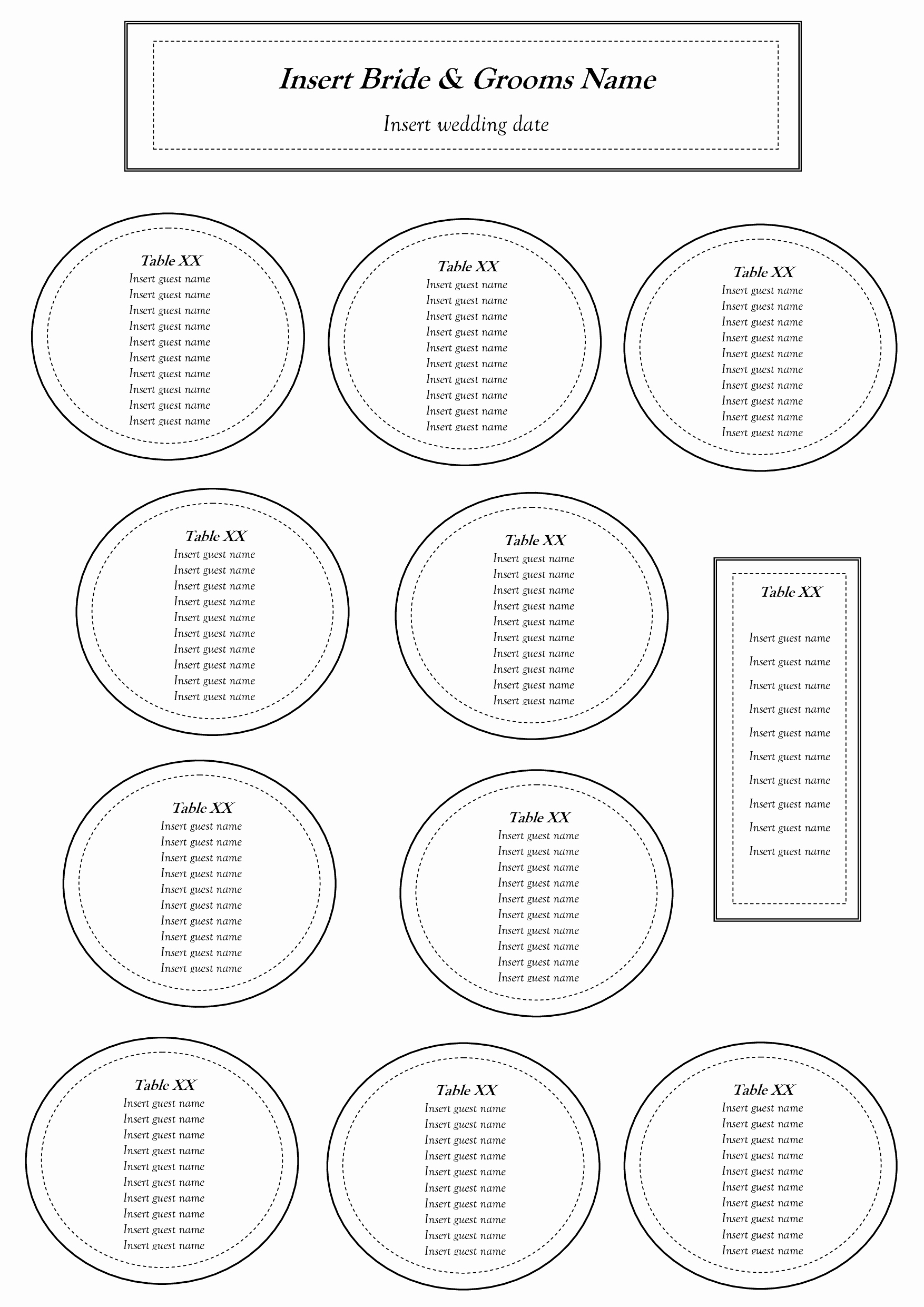 Printable Wedding Seating Chart Template New Free Table Seating Chart Template