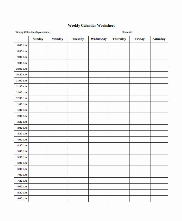 Printable Weekly Calendars with Times Best Of Blank Weekly Calendar 9 Free Pdf Word Documents