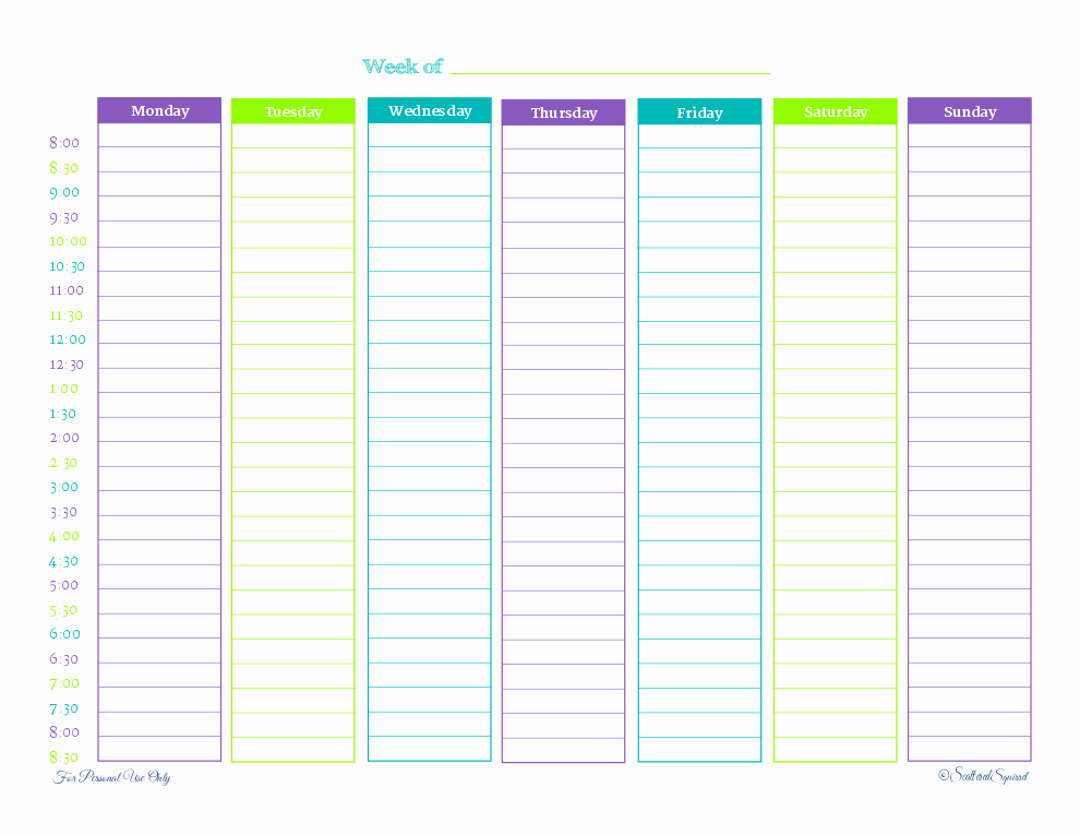 Printable Weekly Calendars with Times New Weekly Planner 1 Scattered Squirrel