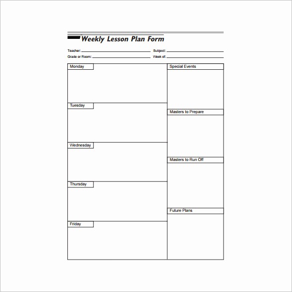 Printable Weekly Lesson Plan Templates Inspirational Weekly Lesson Plan Template 9 Free Sample Example