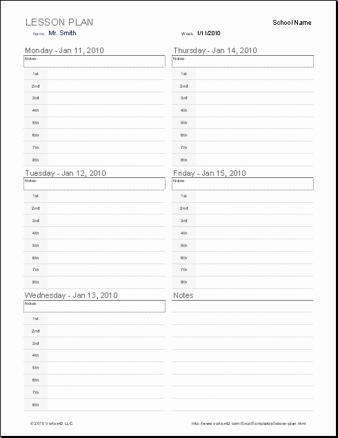 Printable Weekly Lesson Plan Templates New Lesson Plan Template Printable Blank Weekly Lesson Plan