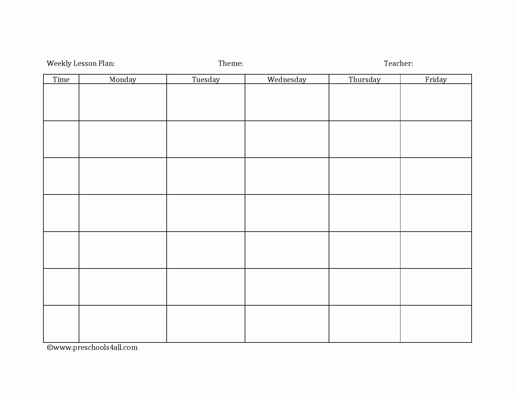 Printable Weekly Lesson Plan Templates Unique Preschool Lesson Plan Template Lesson Plan Book Template