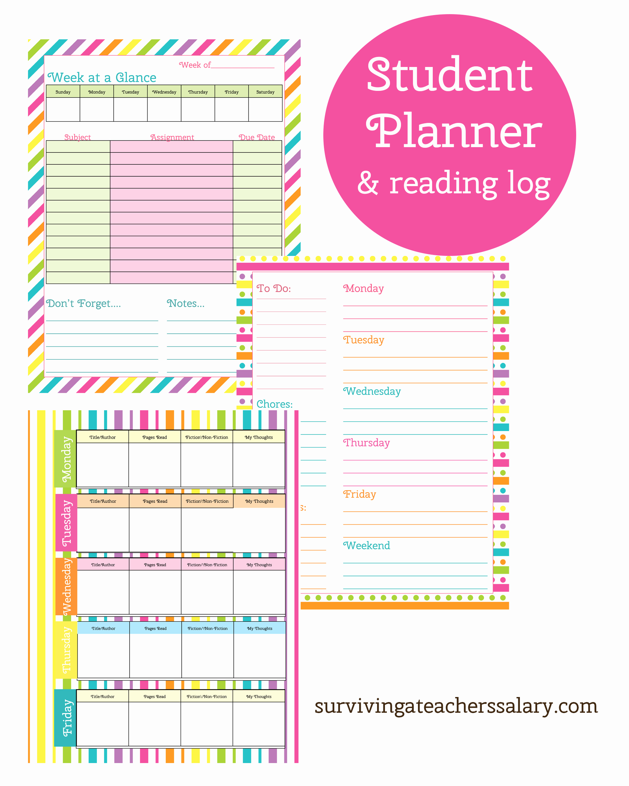 Printable Weekly Planner for Students Awesome Printable Student Planner and Reading Log