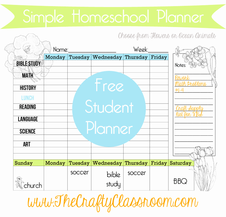 Printable Weekly Planner for Students Lovely Weekly Homeschool Calendar