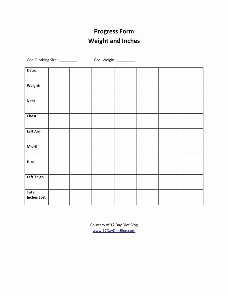 Printable Weight Loss Measurement Chart New 7 Best Of Printable Weight Loss Progress Chart