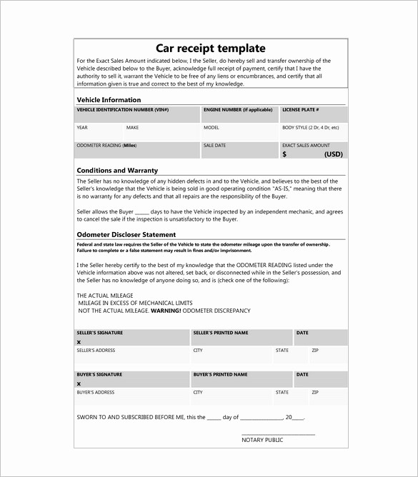 Private Car Sale Receipt Template New Car Sale Receipt Template – 6 Free Word Excel Pdf