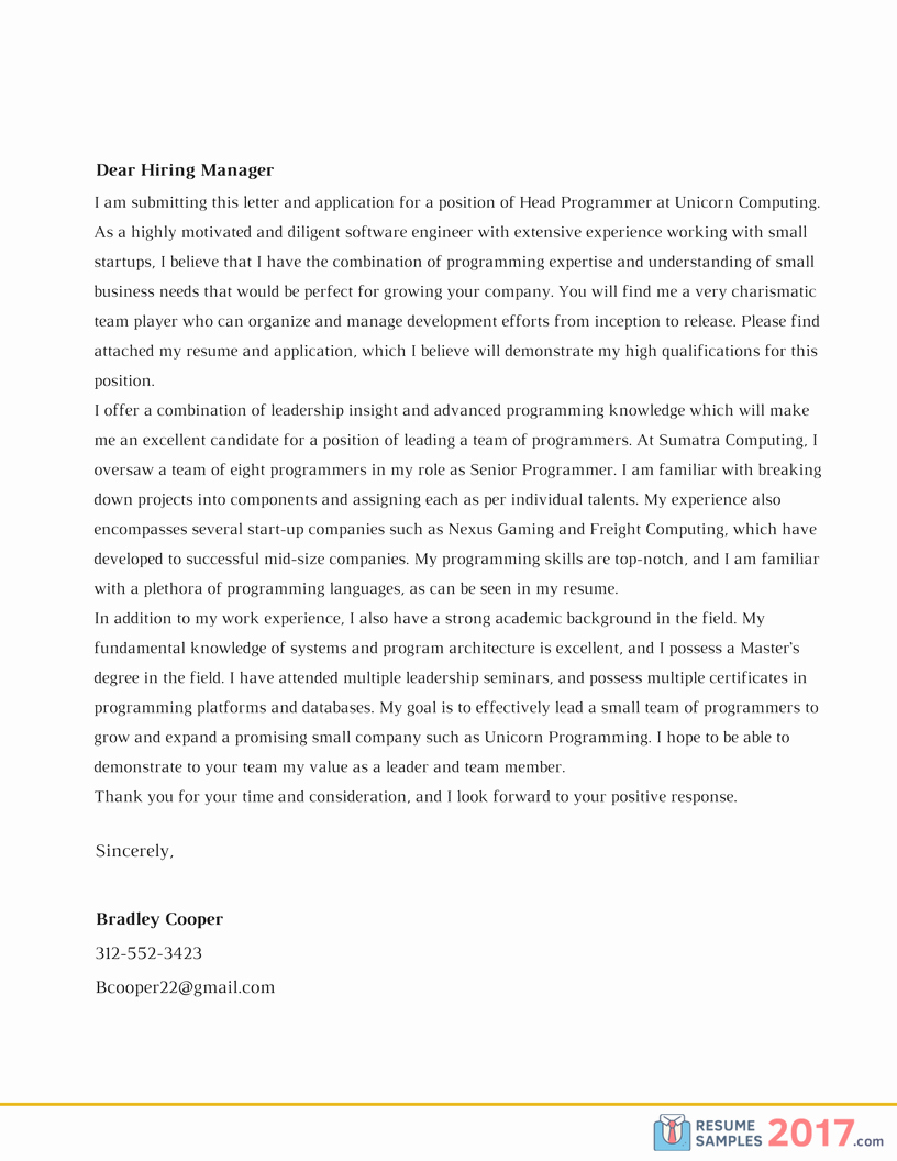 Professional Cover Letters for Resume Best Of Cover Letter Sample 2017 Cover Letter Samples Cover