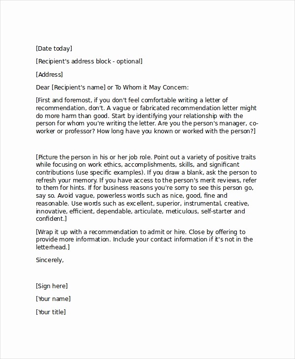 Professional Letter Of Recommendation format New 19 Professional Reference Letter Template Free Sample