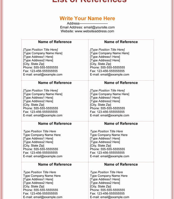 Professional List Of References Template Inspirational Free Printable List Templates