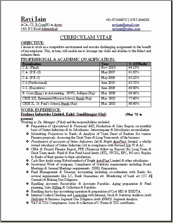 Professional Resume formats Free Download Inspirational Ca Professional Resume format Free Download