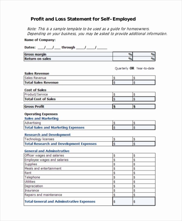 Profit &amp;amp; Loss Statement form Fresh Sample Profit and Loss form 9 Free Documents In Pdf