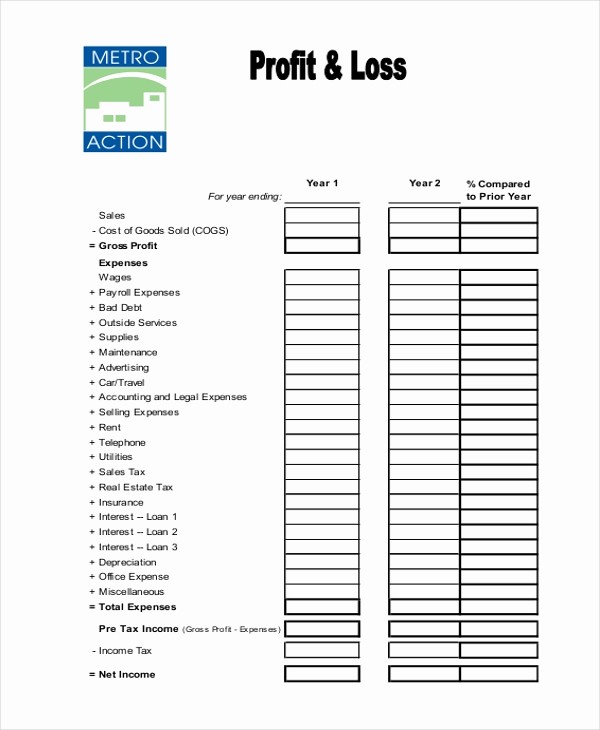 Profit &amp;amp; Loss Statement form Inspirational Sample Profit and Loss Statement form 8 Free Documents