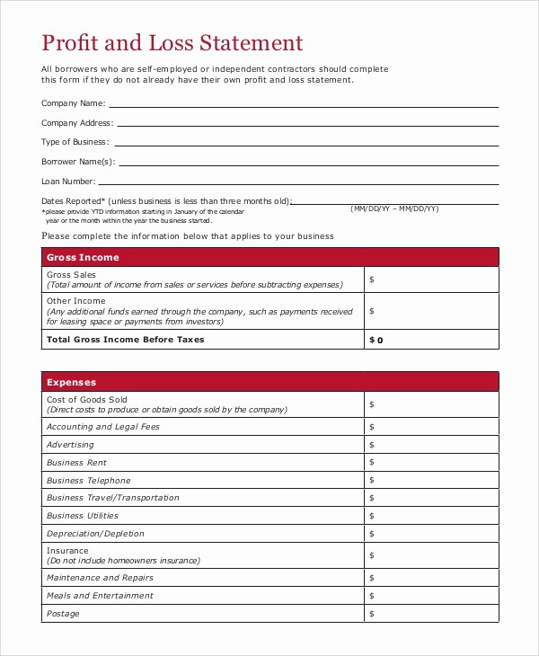 Profit &amp;amp; Loss Statement form New 9 Sample Profit and Loss forms