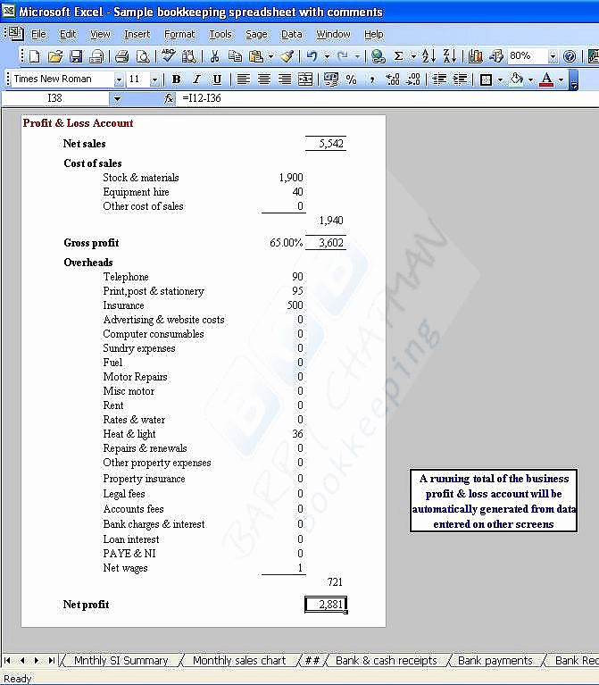 Profit and Loss Account Sheet New Accounting Bookkeeping Spreadsheets Templates Demo