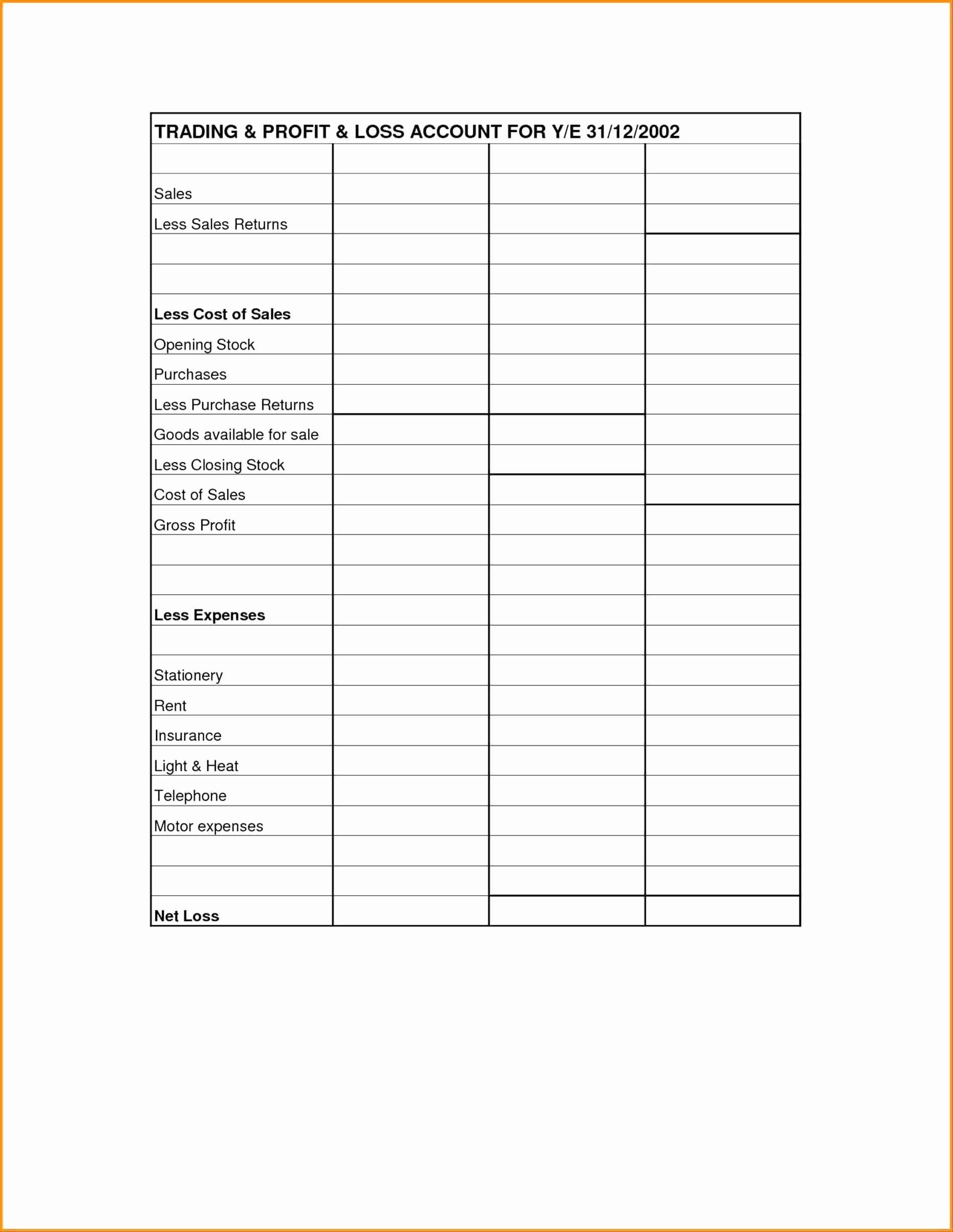 Profit and Loss Account Template Inspirational Template Simple Pl Excel Template