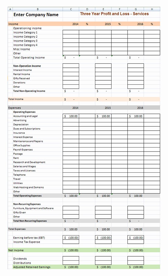 Profit and Loss Account Template Luxury Profit and Loss Statement Template Goods Services Excel