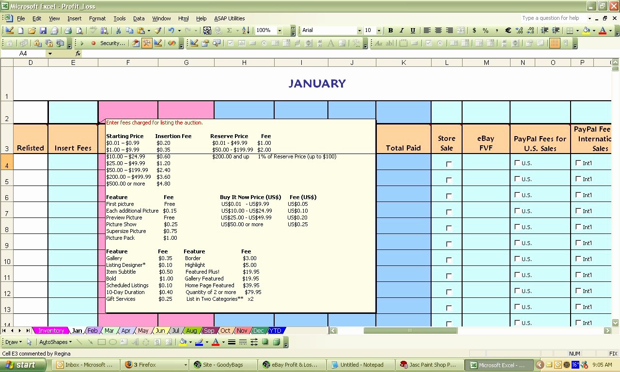 Profit and Loss Excel Spreadsheet Awesome Ebay Profit &amp; Loss Excel Spreadsheet