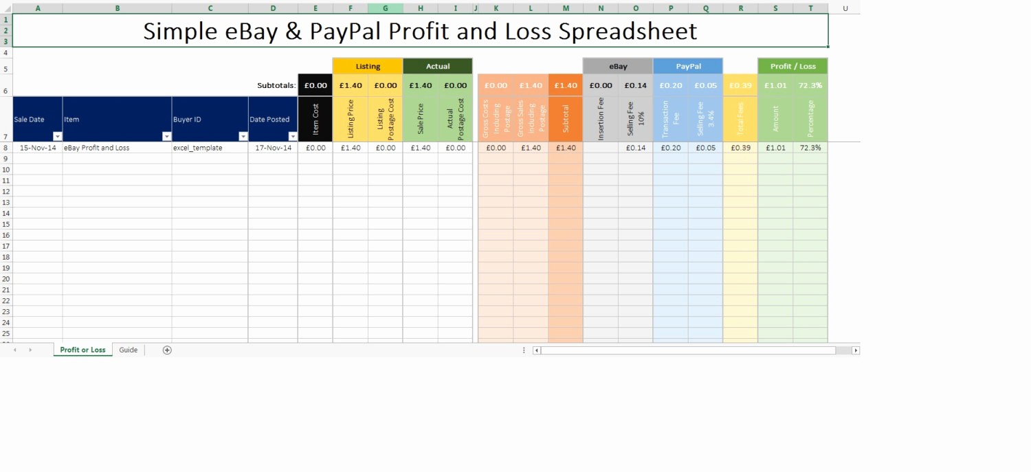 Profit and Loss Excel Spreadsheet Best Of Ebay and Paypal Profit and Loss Spreadsheet Inc Fees Microsoft
