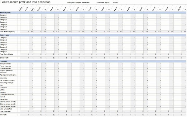 Profit and Loss Excel Spreadsheet Lovely Twelve Month Profit and Loss Projection Excel Template