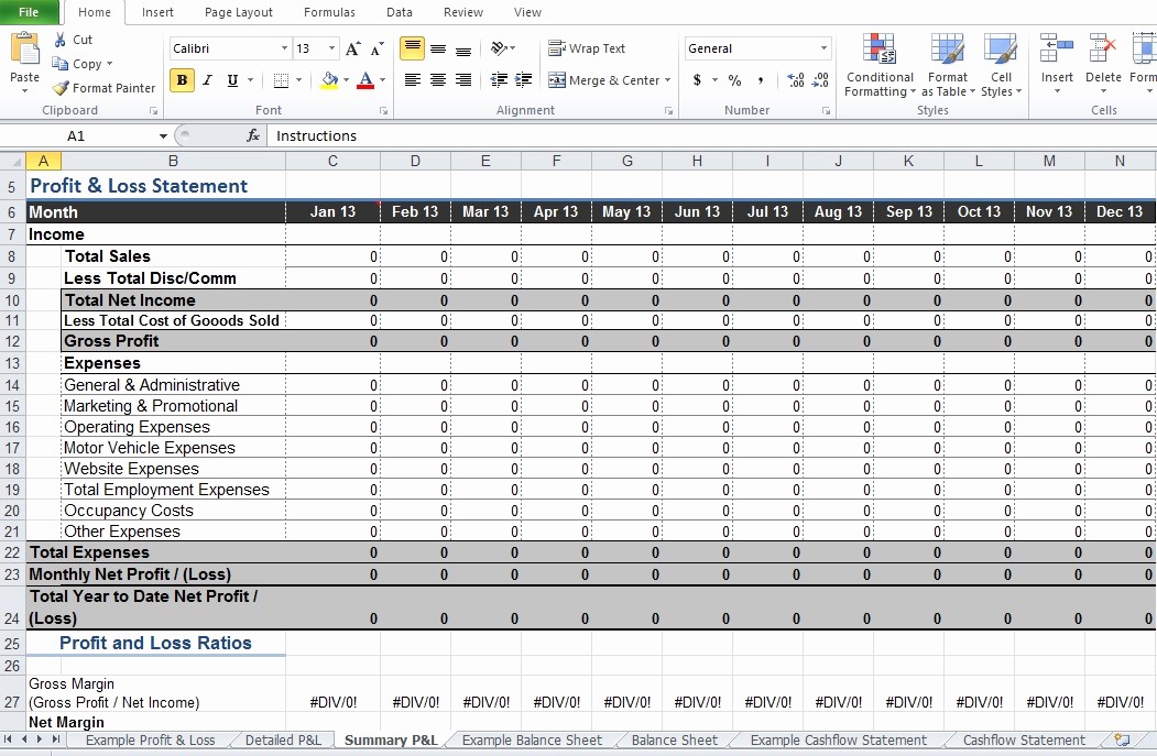 Profit and Loss Excel Spreadsheet Unique Restaurant Profit and Loss Statement Template Excel