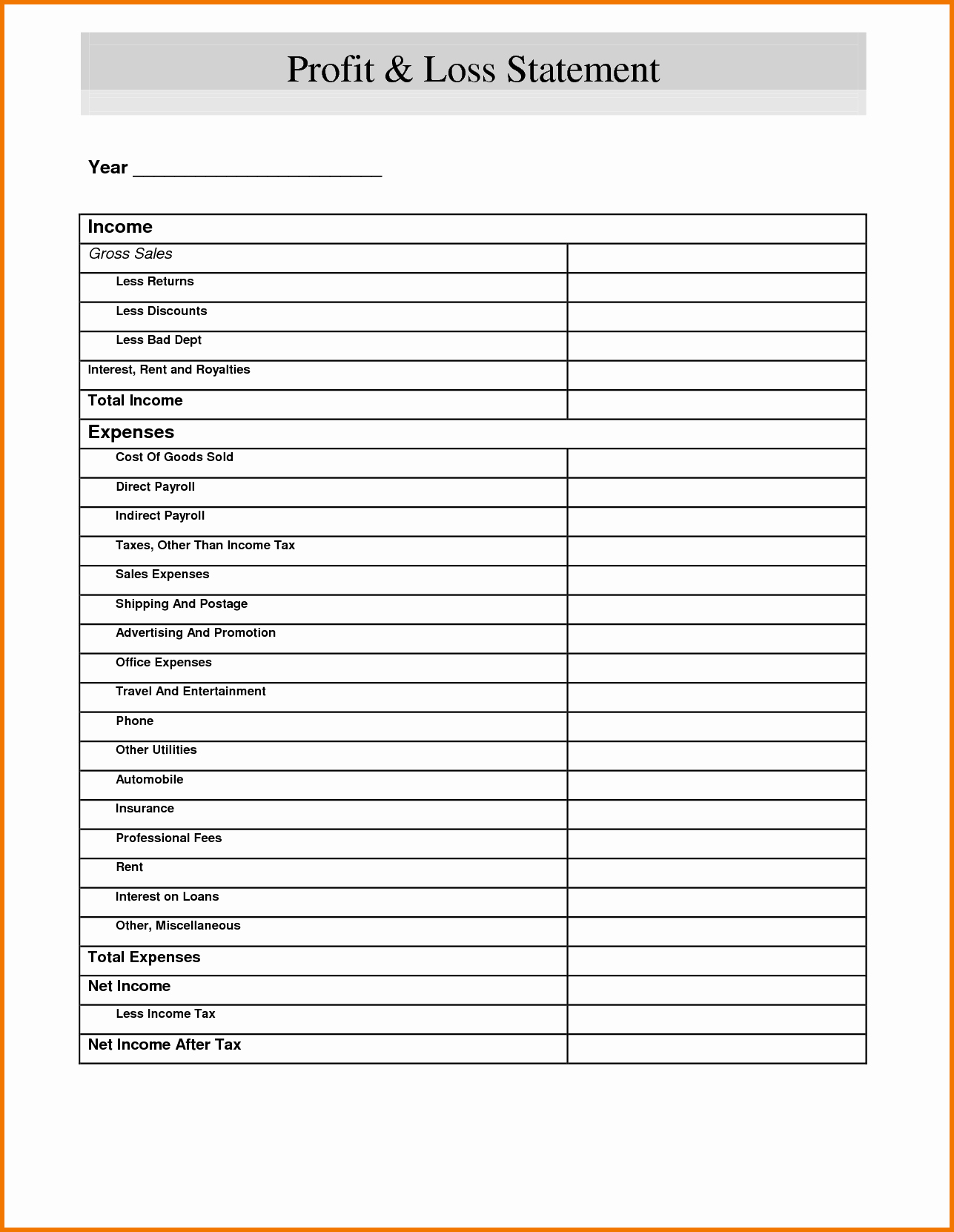 Profit and Loss Free Template Inspirational Profit and Loss Statement Template Free Download